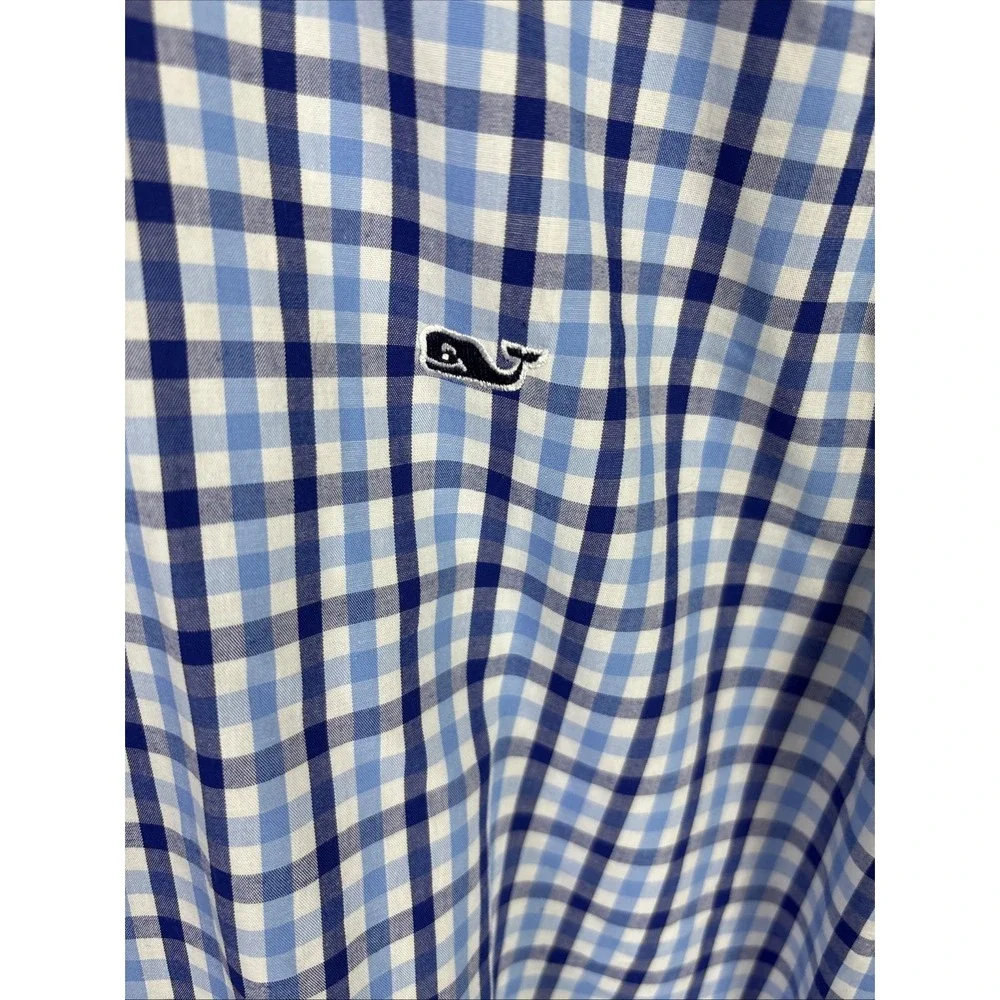 Vineyard Vines Blue Gingham Plaid Slim Fit Whale Shirt Medium 100% Cotton Preppy